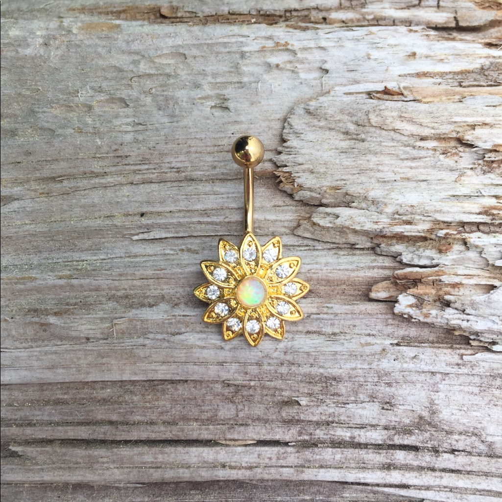 Gold Opal Belly Button Navel Ring